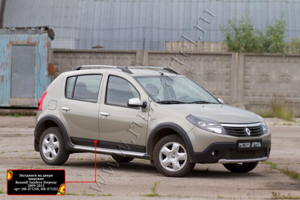 Молдинги на двери широкие Renault Sandero Stepway 2009-2013 шагрень