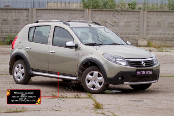 Молдинги на двери узкие Renault Sandero Stepway 2009-2013 шагрень