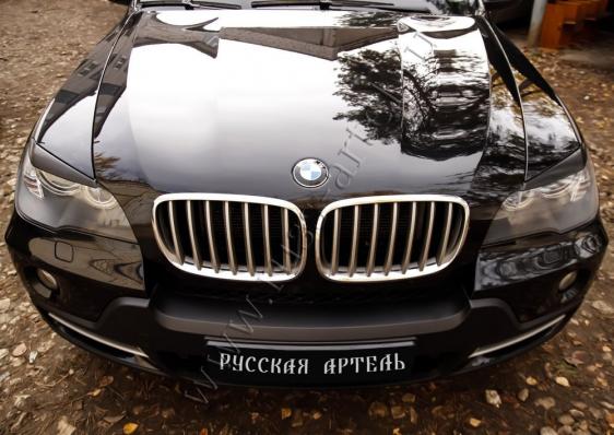 Накладки на передние фары (реснички) BMW X5 (E70) 2007-2010 глянец (под покраску)