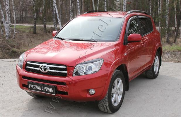 Накладки на передние фары (реснички) Toyota Rav4 2006-2010 глянец (под покраску)