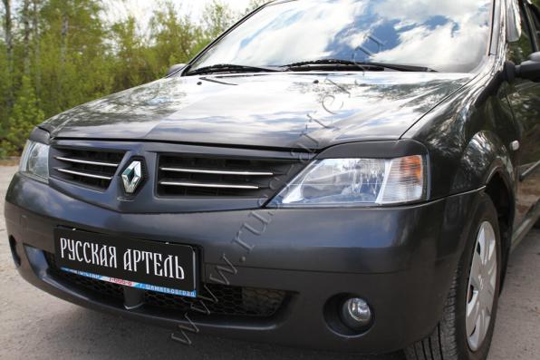 Накладки на передние фары (Реснички) Renault Logan 2010-2013 глянец (под покраску)