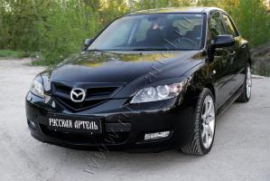 Накладки на передние фары (Реснички) Mazda 3 хэтчбэк 2003-2008 глянец (под покраску)