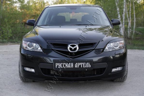 Накладки на передние фары (Реснички) Mazda 3 хэтчбэк 2003-2008 глянец (под покраску)