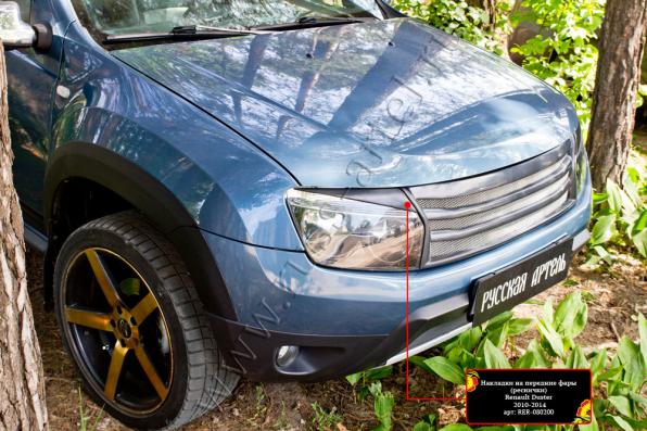 Накладки на передние фары (реснички) Renault Duster 2010-2014 (I поколение) глянец (под покраску)