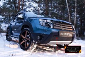 Зимняя заглушка решетки переднего бампера (без «дхо» с обвесом) Renault Duster 2010-2014 (I поколение) шагрень