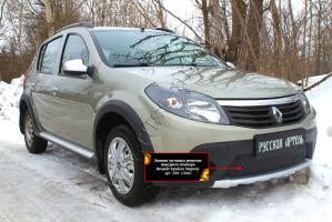 Зимняя заглушка решетки переднего бампера Renault Sandero Stepway 2009-2013 шагрень