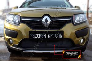 Защитная сетка решетки переднего бампера Renault Sandero Stepway 2014-2017 (II дорестайлинг) шагрень