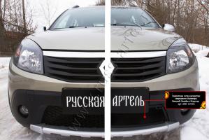 Защитная сетка переднего бампера Renault Sandero Stepway 2009-2013 шагрень